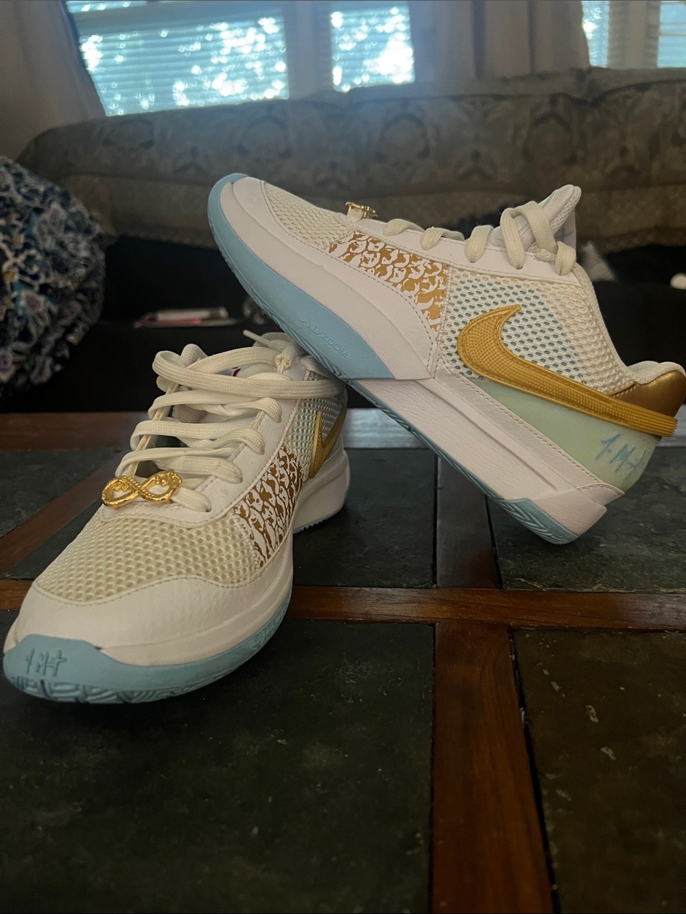 Nike Men’s White, Gold & Light Blue Athletic Sneakers